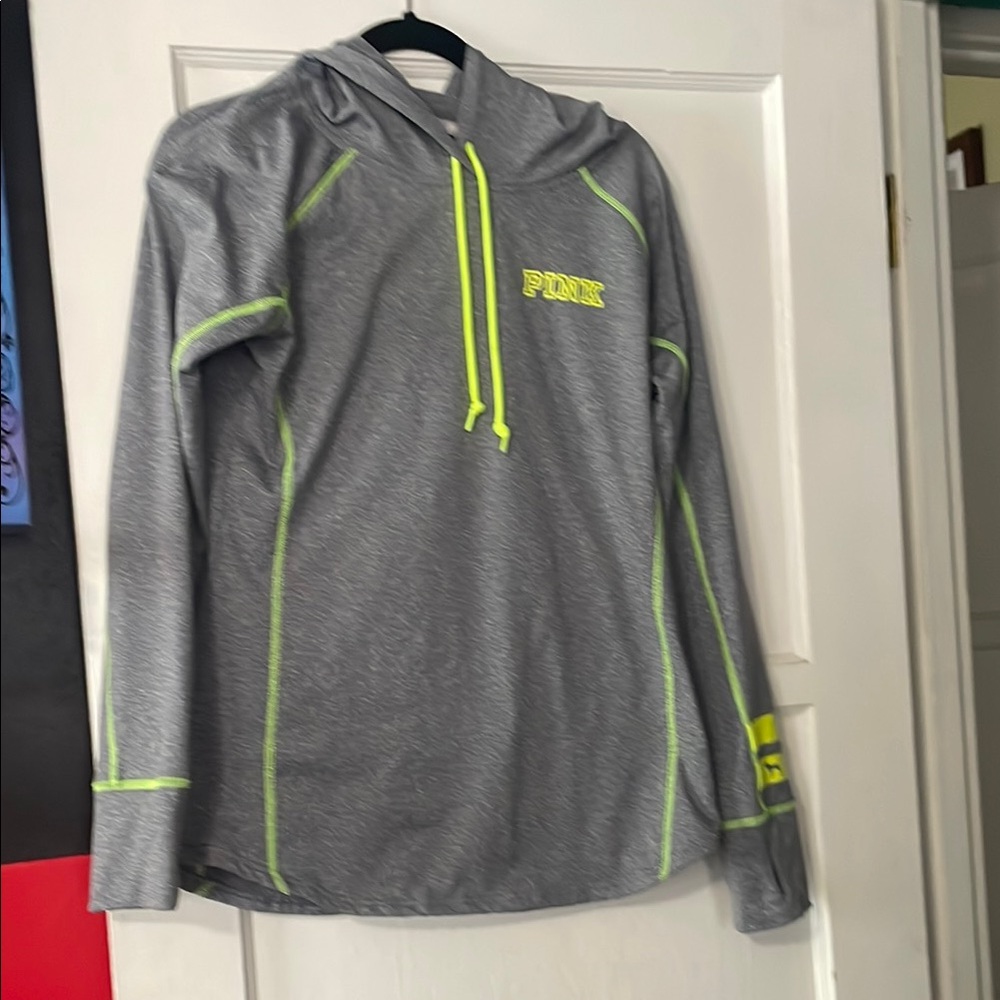 Gray and Yellow PINK Hoodie Large